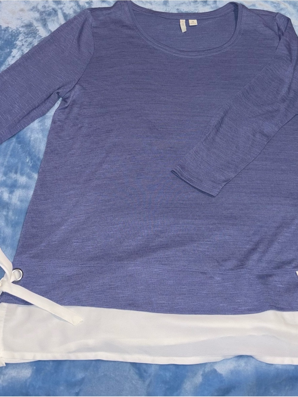 Blue Long Sleeve Layered Hem Top with Side Ties Size M